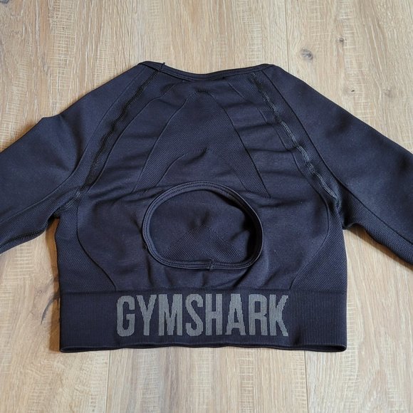 EUC Gymshark Flex Sports Long Sleeve Black Crop Top size small - Picture 9 of 9